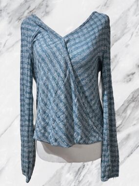 George Light Blue Diagonal Wrap Long-Sleeve Top